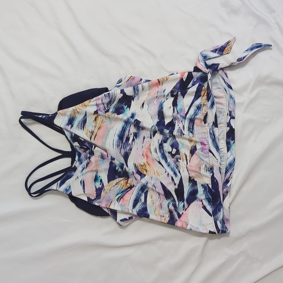 Athleta Sunflare Blousy Tankini Top, Color Blue Multi Size M - Picture 2 of 14